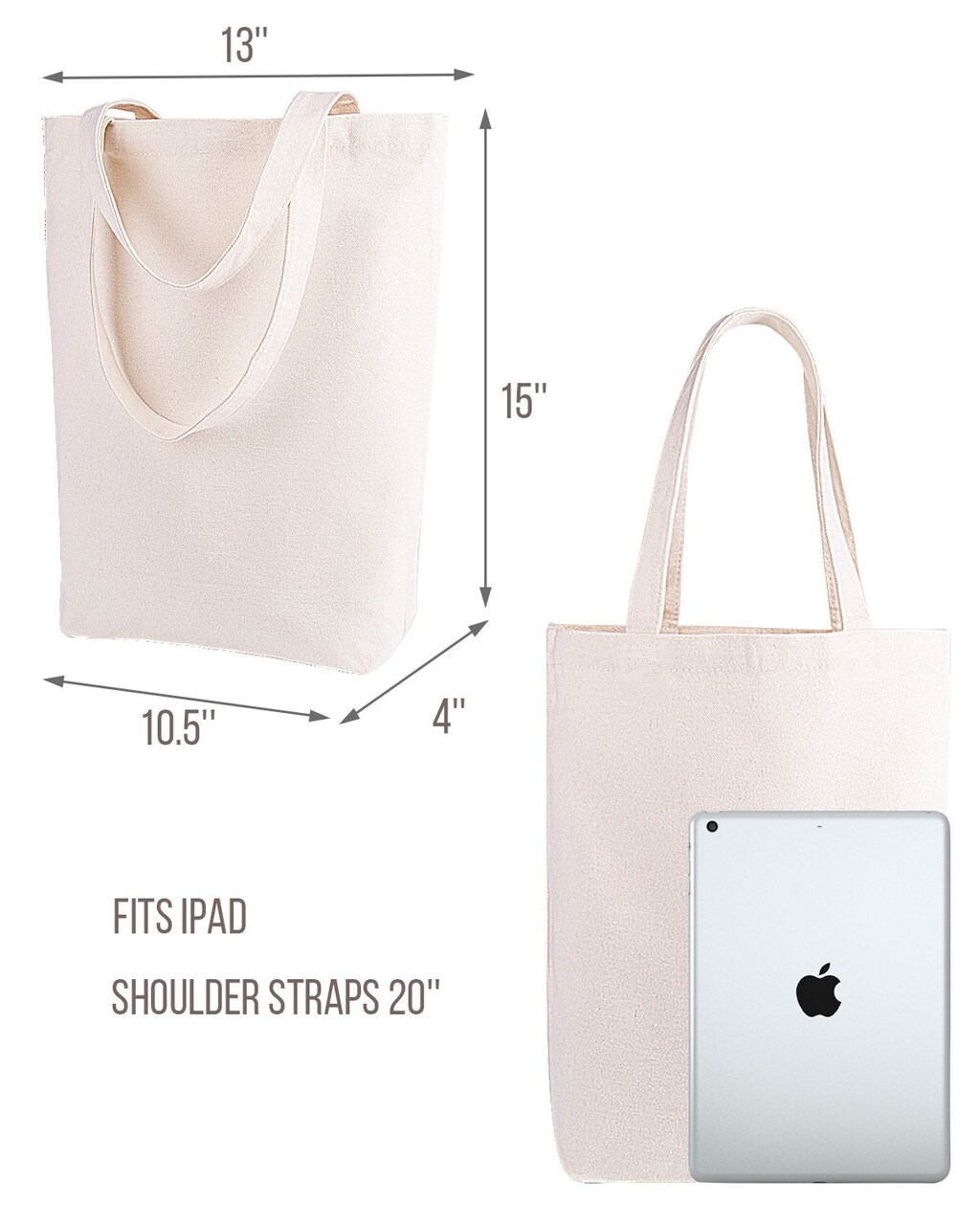 Natural Canvas Tote Bags DIY for Crafting and Decorating Reusable Grocery Washable Bag Shopping Bag 15H x 13W x 4D Inch (Natural)